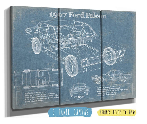 36" x 24" / 3 Panel Canvas Wrap Cutler West 1967 Ford Falcon Coupe Blueprint Vintage Auto Print