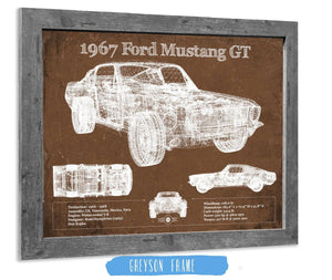 14" x 11" / Greyson Frame Cutler West 1967 Ford Mustang GT Blueprint Vintage Auto Print