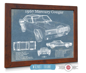 20" x 16" / Walnut Frame Cutler West 1967 Mercury Cougar Vintage Blueprint Auto Print