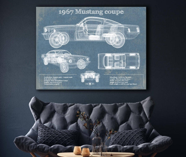 Cutler West 1967 Mustang coupe Blueprint Vintage Auto Print