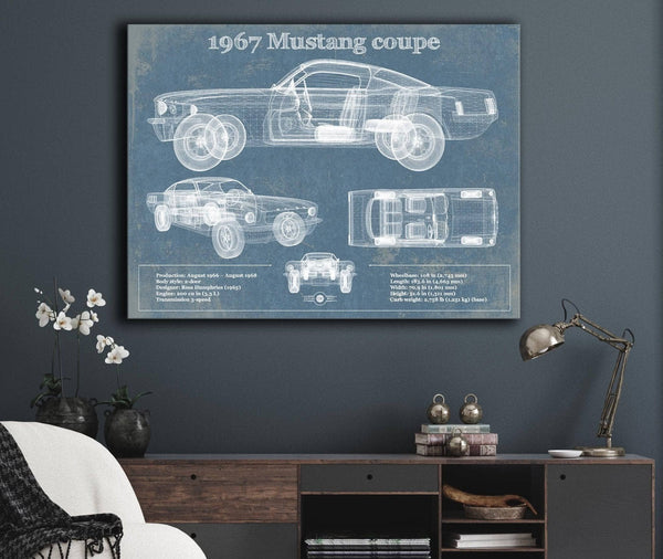 Cutler West 1967 Mustang coupe Blueprint Vintage Auto Print