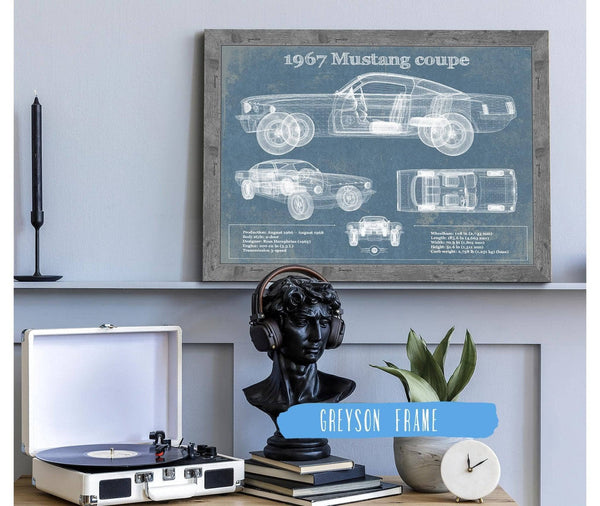 Cutler West 1967 Mustang coupe Blueprint Vintage Auto Print