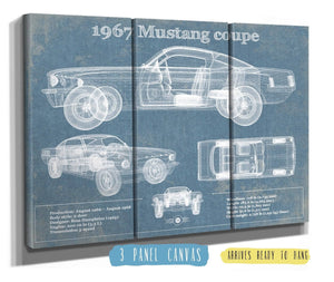 36" x 24" / 3 Panel Canvas Wrap Cutler West 1967 Mustang coupe Blueprint Vintage Auto Print