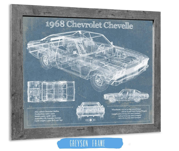 14" x 11" / Greyson Frame Cutler West 1968 Chevrolet Chevelle Original Blueprint Art