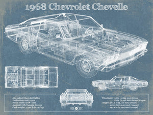 14" x 11" / Unframed Cutler West 1968 Chevrolet Chevelle Original Blueprint Art