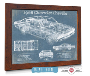 20" x 16" / Walnut Frame Cutler West 1968 Chevrolet Chevelle Original Blueprint Art