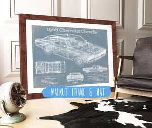 20" x 16" / Walnut Frame & Mat Cutler West 1968 Chevrolet Chevelle Original Blueprint Art