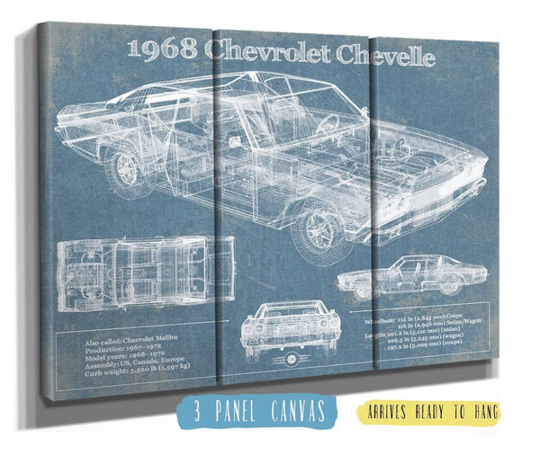 36" x 24" / 3 Panel Canvas Wrap Cutler West 1968 Chevrolet Chevelle Original Blueprint Art