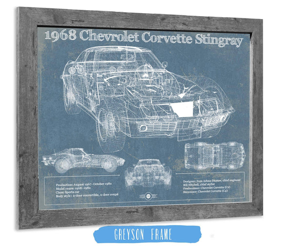 Cutler West 1968 Chevrolet Corvette Stingray Blueprint Vintage Auto Print