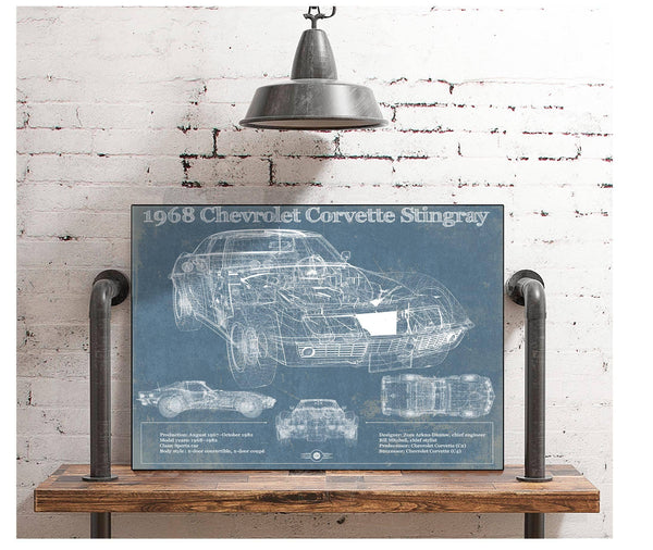 Cutler West 1968 Chevrolet Corvette Stingray Blueprint Vintage Auto Print