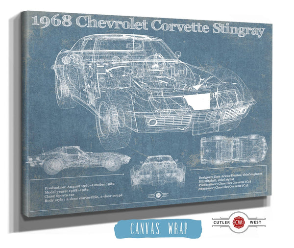 Cutler West 1968 Chevrolet Corvette Stingray Blueprint Vintage Auto Print
