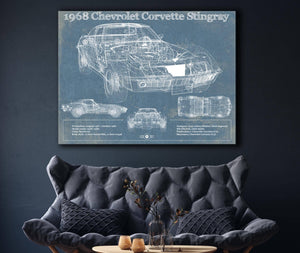 Cutler West 1968 Chevrolet Corvette Stingray Blueprint Vintage Auto Print