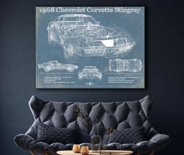 Cutler West 1968 Chevrolet Corvette Stingray Blueprint Vintage Auto Print