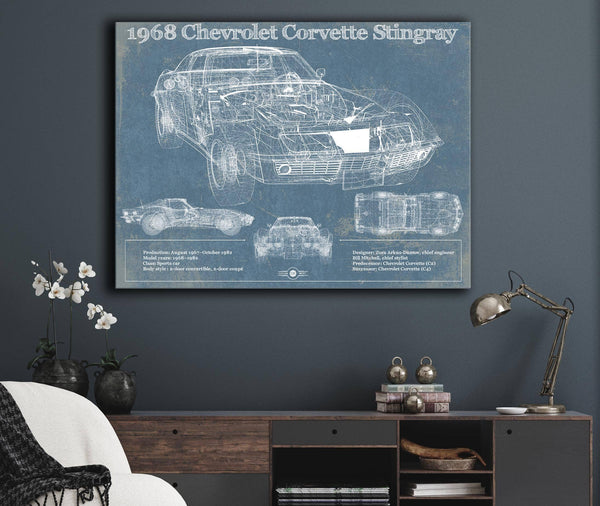 Cutler West 1968 Chevrolet Corvette Stingray Blueprint Vintage Auto Print