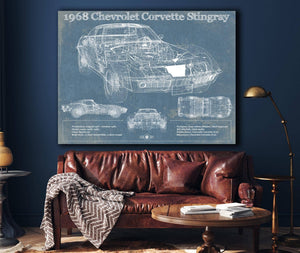 Cutler West 1968 Chevrolet Corvette Stingray Blueprint Vintage Auto Print