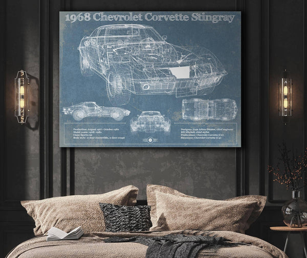 Cutler West 1968 Chevrolet Corvette Stingray Blueprint Vintage Auto Print