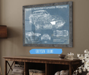 36" x 24" / Greyson Frame Cutler West 1968 Chevrolet Corvette Stingray Blueprint Vintage Auto Print