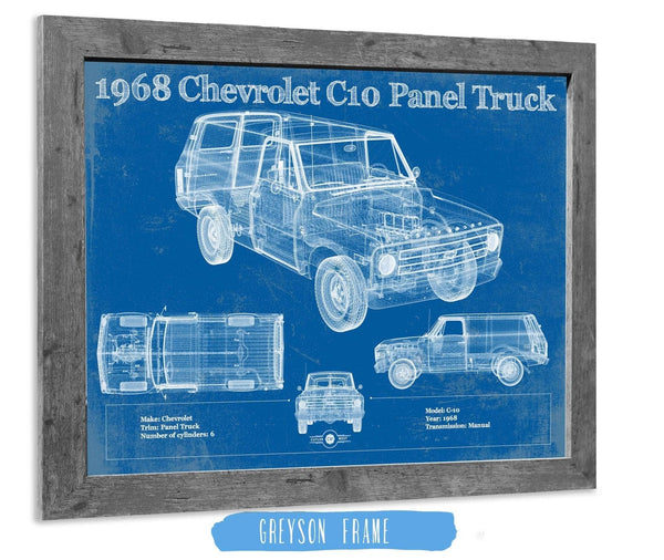 14" x 11" / Greyson Frame Cutler West 1968 Chevy C10 Pickup Panel Truck Vintage Blueprint