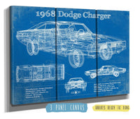 Cutler West Dodge Collection 48" x 32" / 3 Panel Canvas Wrap 1968 Dodge Charger Vintage Blueprint Auto Print 933311008_42517
