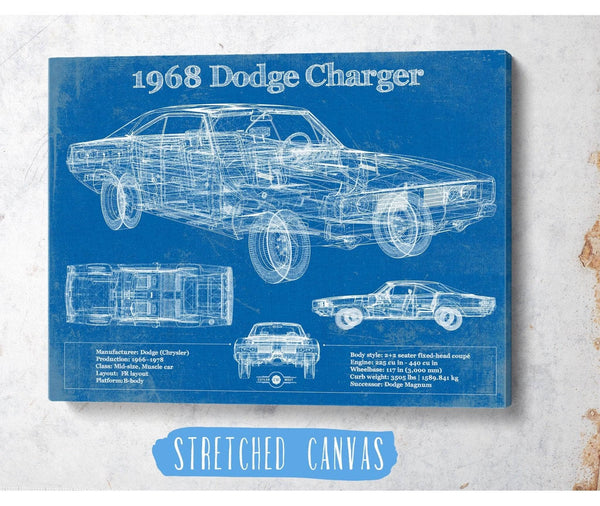 Cutler West 1968 Dodge Charger Vintage Blueprint Auto Print