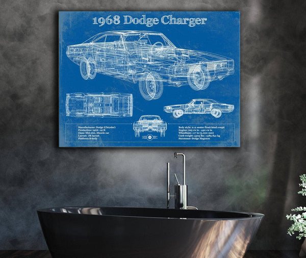 Cutler West 1968 Dodge Charger Vintage Blueprint Auto Print