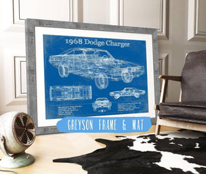 14" x 11" / Greyson Frame & Mat Cutler West 1968 Dodge Charger Vintage Blueprint Auto Print