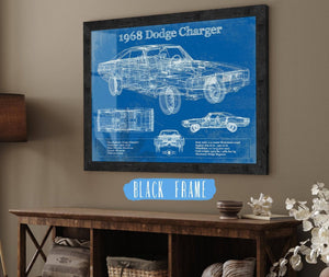 20" x 16" / Black Frame Cutler West 1968 Dodge Charger Vintage Blueprint Auto Print