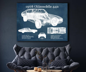 Cutler West 1968 Oldsmobile 442 Vintage Blueprint Auto Print