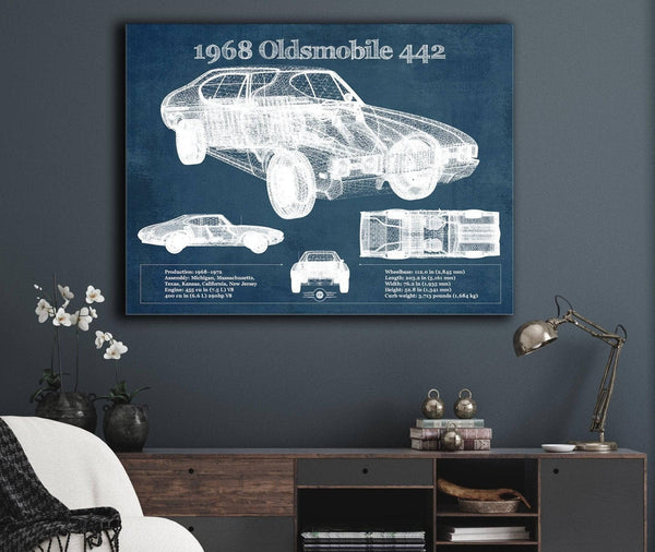 Cutler West 1968 Oldsmobile 442 Vintage Blueprint Auto Print