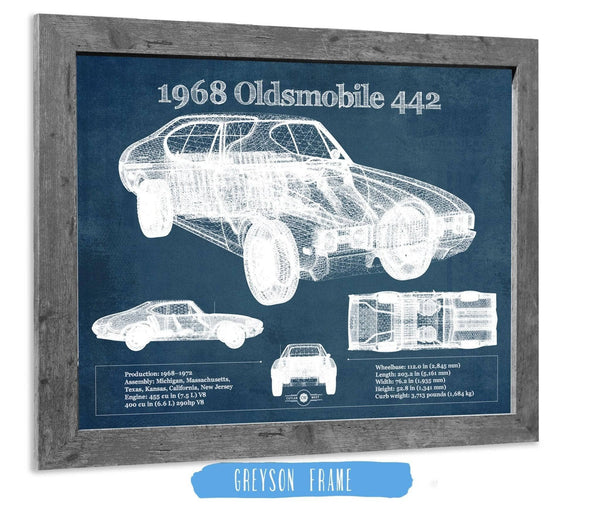 14" x 11" / Greyson Frame Cutler West 1968 Oldsmobile 442 Vintage Blueprint Auto Print