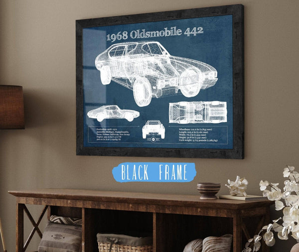 20" x 16" / Black Frame Cutler West 1968 Oldsmobile 442 Vintage Blueprint Auto Print