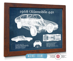 20" x 16" / Walnut Frame Cutler West 1968 Oldsmobile 442 Vintage Blueprint Auto Print