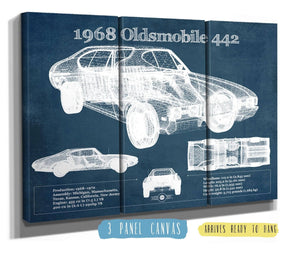 36" x 24" / 3 Panel Canvas Wrap Cutler West 1968 Oldsmobile 442 Vintage Blueprint Auto Print