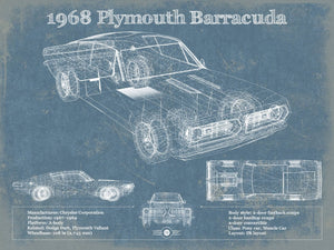 14" x 11" / Unframed Cutler West 1968 Plymouth Barracuda Original Blueprint Art