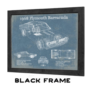 20" x 16" / Black Frame Cutler West 1968 Plymouth Barracuda Original Blueprint Art