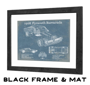 20" x 16" / Black Frame & Mat Cutler West 1968 Plymouth Barracuda Original Blueprint Art