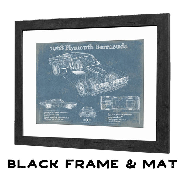 20" x 16" / Black Frame & Mat Cutler West 1968 Plymouth Barracuda Original Blueprint Art