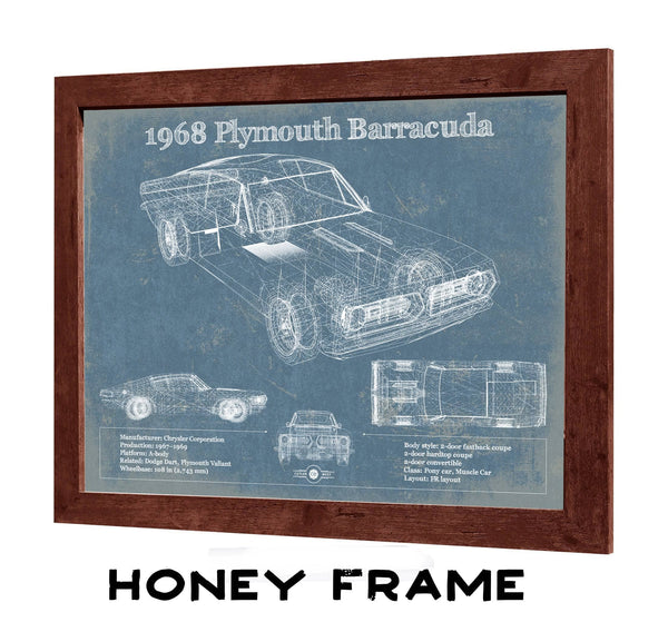 20" x 16" / Walnut Frame Cutler West 1968 Plymouth Barracuda Original Blueprint Art
