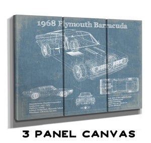 36" x 24" / 3 Panel Canvas Wrap Cutler West 1968 Plymouth Barracuda Original Blueprint Art