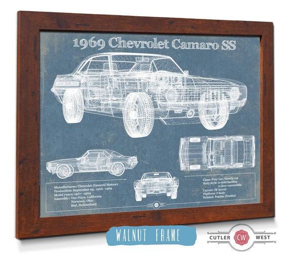 20" x 16" / Walnut Frame Cutler West 1969 Chevrolet Camaro SS Original Vintage Car Print