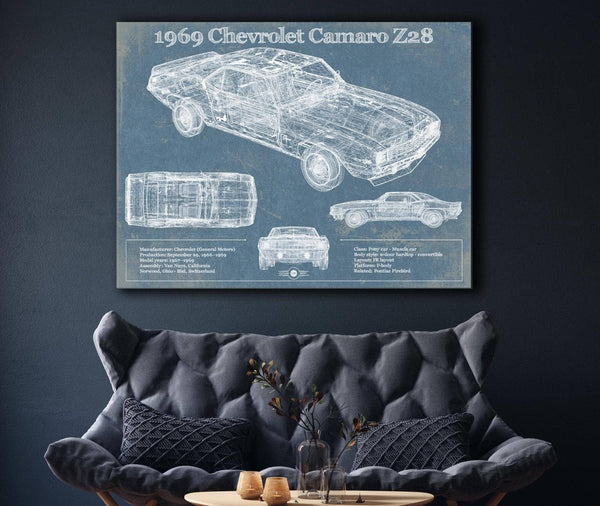 Cutler West 1969 Chevrolet Camaro Z28 Blueprint Vintage Auto Patent Print