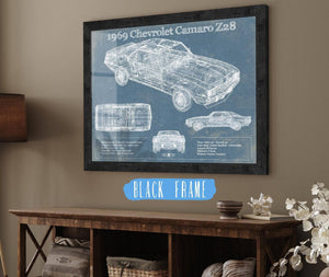 20" x 16" / Black Frame Cutler West 1969 Chevrolet Camaro Z28 Blueprint Vintage Auto Patent Print