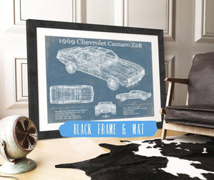 20" x 16" / Black Frame & Mat Cutler West 1969 Chevrolet Camaro Z28 Blueprint Vintage Auto Patent Print