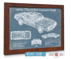 20" x 16" / Walnut Frame Cutler West 1969 Chevrolet Camaro Z28 Blueprint Vintage Auto Patent Print