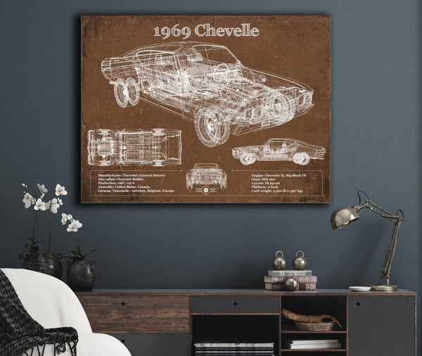 Cutler West 1969 Chevrolet Chevelle Malibu Original Blueprint Art