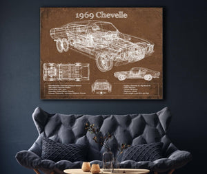 Cutler West 1969 Chevrolet Chevelle Malibu Original Blueprint Art