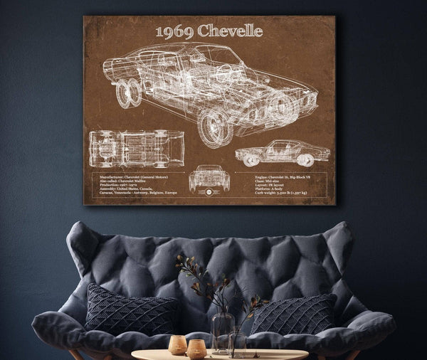 Cutler West 1969 Chevrolet Chevelle Malibu Original Blueprint Art