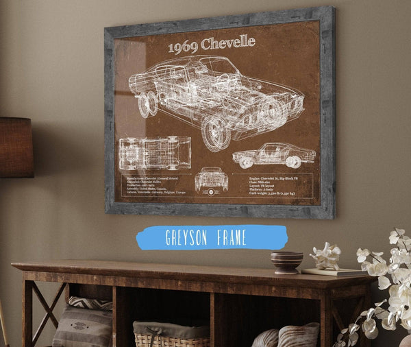14" x 11" / Greyson Frame Cutler West 1969 Chevrolet Chevelle Malibu Original Blueprint Art