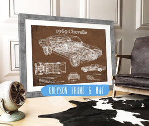 14" x 11" / Greyson Frame & Mat Cutler West 1969 Chevrolet Chevelle Malibu Original Blueprint Art