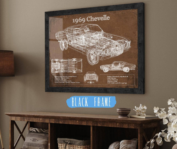 20" x 16" / Black Frame Cutler West 1969 Chevrolet Chevelle Malibu Original Blueprint Art